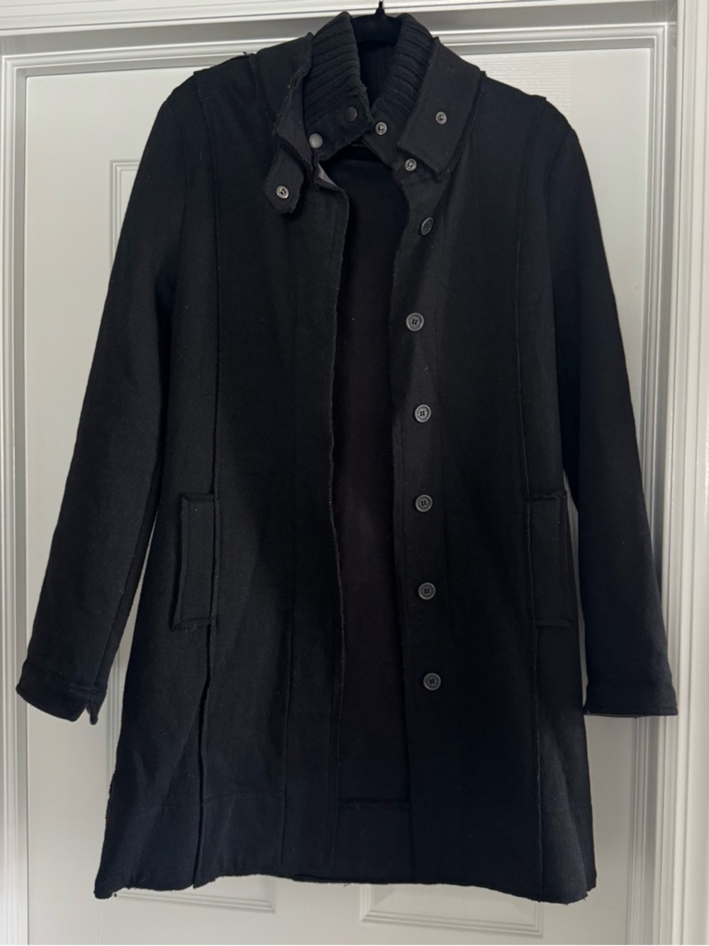 Barbour Black Long Sweater Coat with Stand Collar - Picture 2 of 7